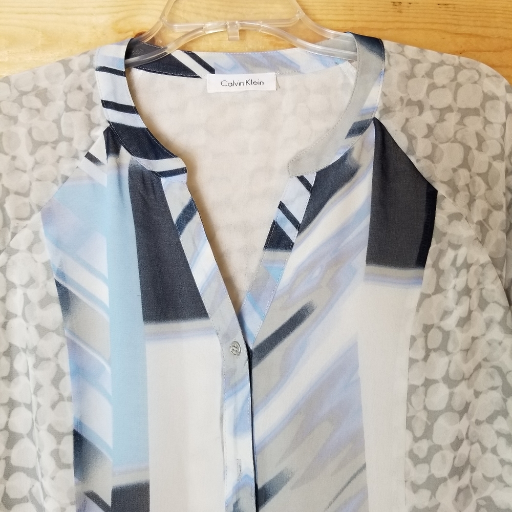 Calvin Klein Sheer Geometric Pattern Button Up Bl… - image 2
